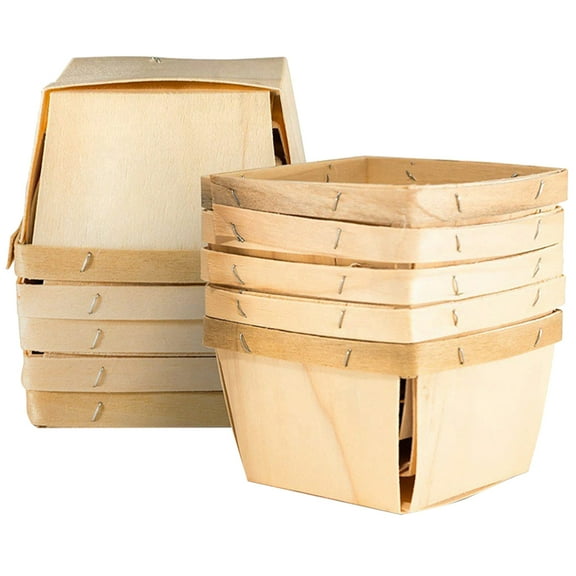 KALLORY 10-Piece Khaki Wood Fruit Display Basket Set for Kitchen and Restaurant Use