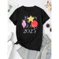 thumbnail image 2 of 1pc Happy New Year 2025 Graphic Print T-Shirt for Women, Casual Crew Neck Short Sleeve Tee, Fashionable All-Season Knit Polyester Top with Medium Stretch, 2 of 6