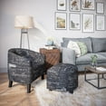 thumbnail image 2 of Accent Chair w/ Ottoman Round Arms Curved Back French Print Script, Black, 2 of 7
