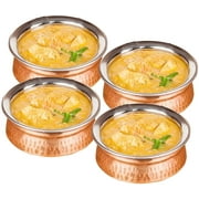 Zap Impex Serving Bowls Stainless Steel Copper Indian Handi Dishes Set Tureen (15 cm) Set of 4