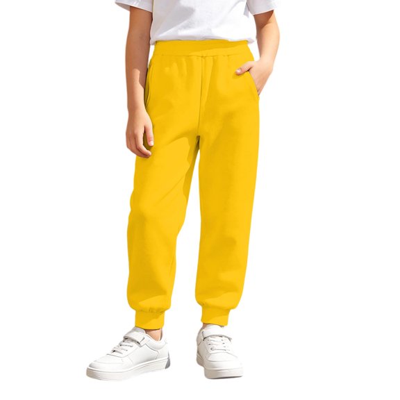ZHOGXU Soft Winter Elastic Waist Solid Color Jogger Kids Pants For Girls With Pocket Comfortable Everyday Wear