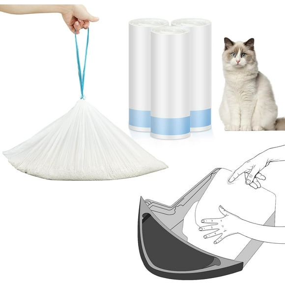 AIR-60 Counts Drawstring Cat Litter Box Liners Bags Compatible with Litter Box Robot 3/4, 12 Gallons Heavy Duty Cat Litter Bags, Waste Drawer Thick Cat Box Liners for Self-Cleaning Cat Litter Box