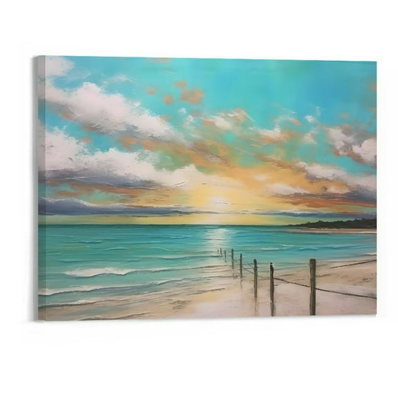 PRATYUS Coastal Beach Painting Canvas Wall Art Picture 20x16in for Living Room Bedroom 20x16in