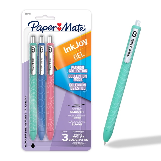 Paper Mate InkJoy Gel Pens, Fashion Barrels, Retractable, Medium Point (0.7mm), Black, 3 Count