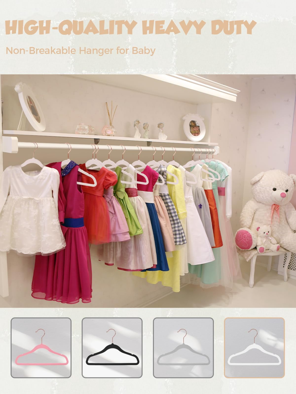 White 11 inch-50P Felt Non-Slip Clothes Hangers for Closet Storage