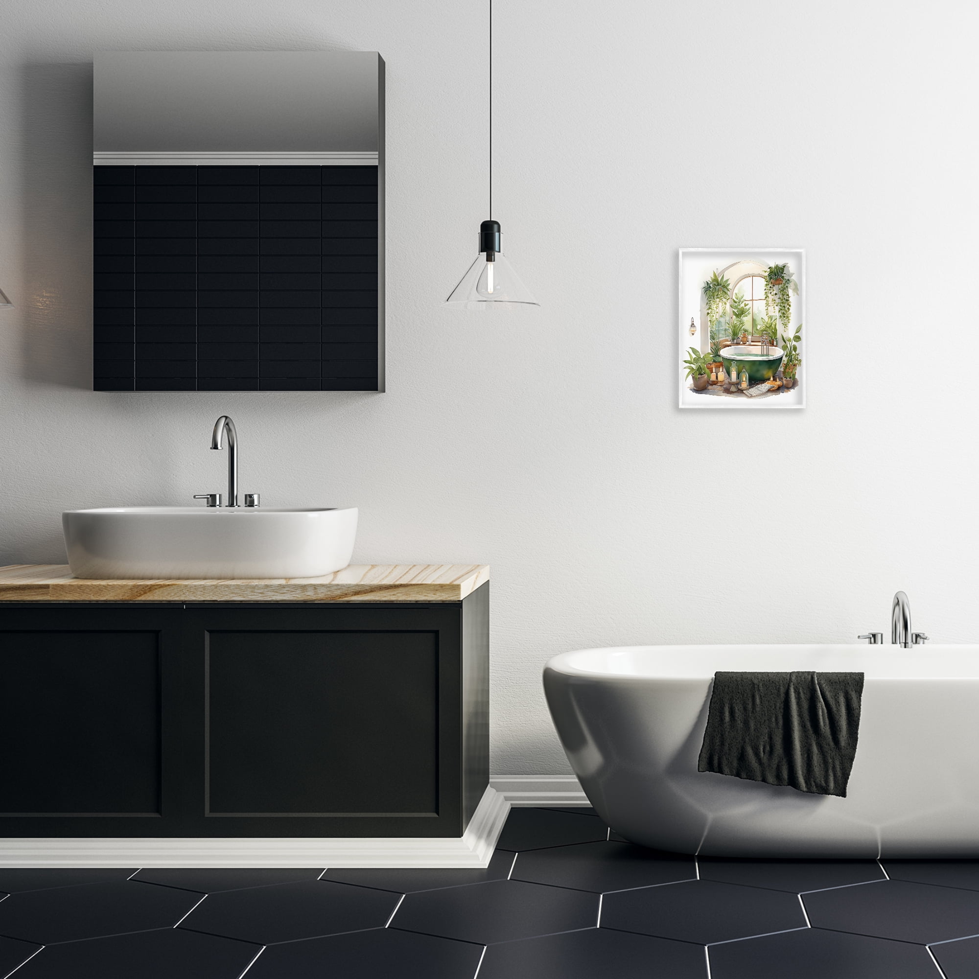 Tranquil Tub with Candles & Greenery White Framed Giclee Art, design by Lettered and Lined
