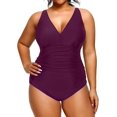 thumbnail image 4 of GHSDFBB Women Plus Size One Piece Swimsuits V Neck Tummy Control Bathing Suits Retro Ruched Swimwear, 4 of 6