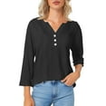 thumbnail image 4 of Black Womens Tops Women's 3/4 Sleeve Cotton Linen Blouses Led Top T Shirt Solid Color Comfy Tops 2025 Spring Casual Tunic Top Shirts for Women, 4 of 6