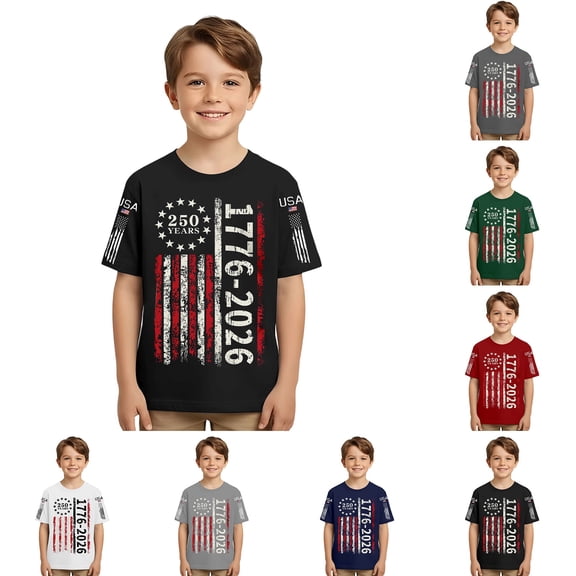 Boys T Shirts Kids Fourth Of July Celebration Graphic Short Sleeve T Shirt Girls Tops Black 1-2 Years