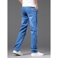 thumbnail image 2 of Pantalones vaqueros rectos finos de verano para hombre, pantalones vaqueros holgados informales elásticos en negro y azul, pantalones de marca para hombre, 2 of 5