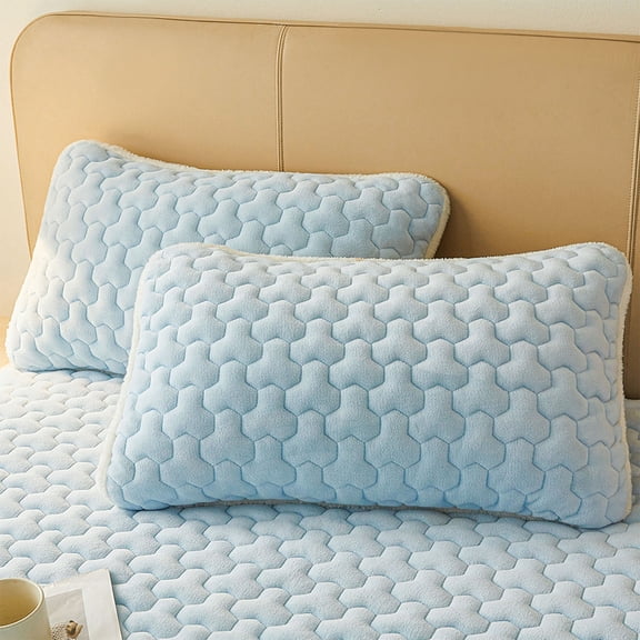 Thickened Milk Velvet Pillowcase Warm Pillow Cover Hypoallergenic Hotel Quality Bed Pillows for Side, Back and Stomach Sleeper, Size Set of 1 Blue