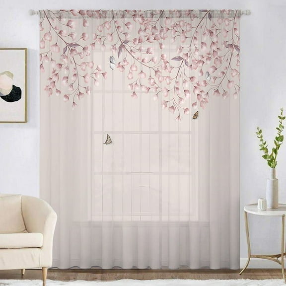 SPEKSEE 1Pc Floral Sheer Curtains for Living Room, Elegant Flower Spring Printed Window Curtain Chiffon Drapes for Bedroom