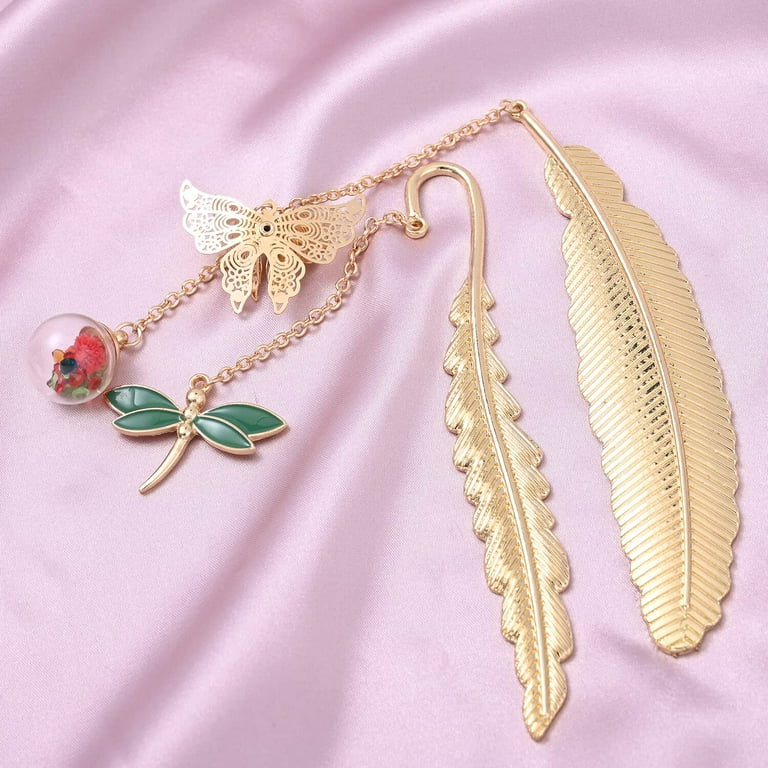 SHOP LC Set of 2 Feather Bookmarks Multi Color Crystal Dragonfly