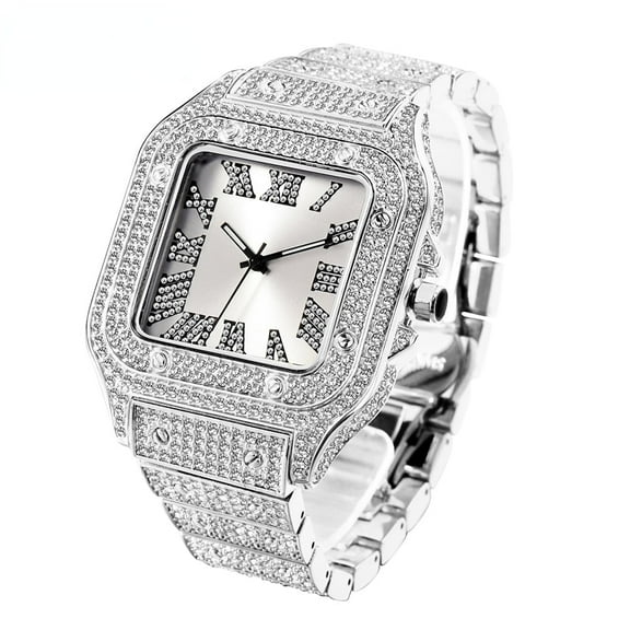 Heyoubi SQUARE DIAL VVS Silver white NUMERALS Man ICE OUT WATCH Relogio Masculio