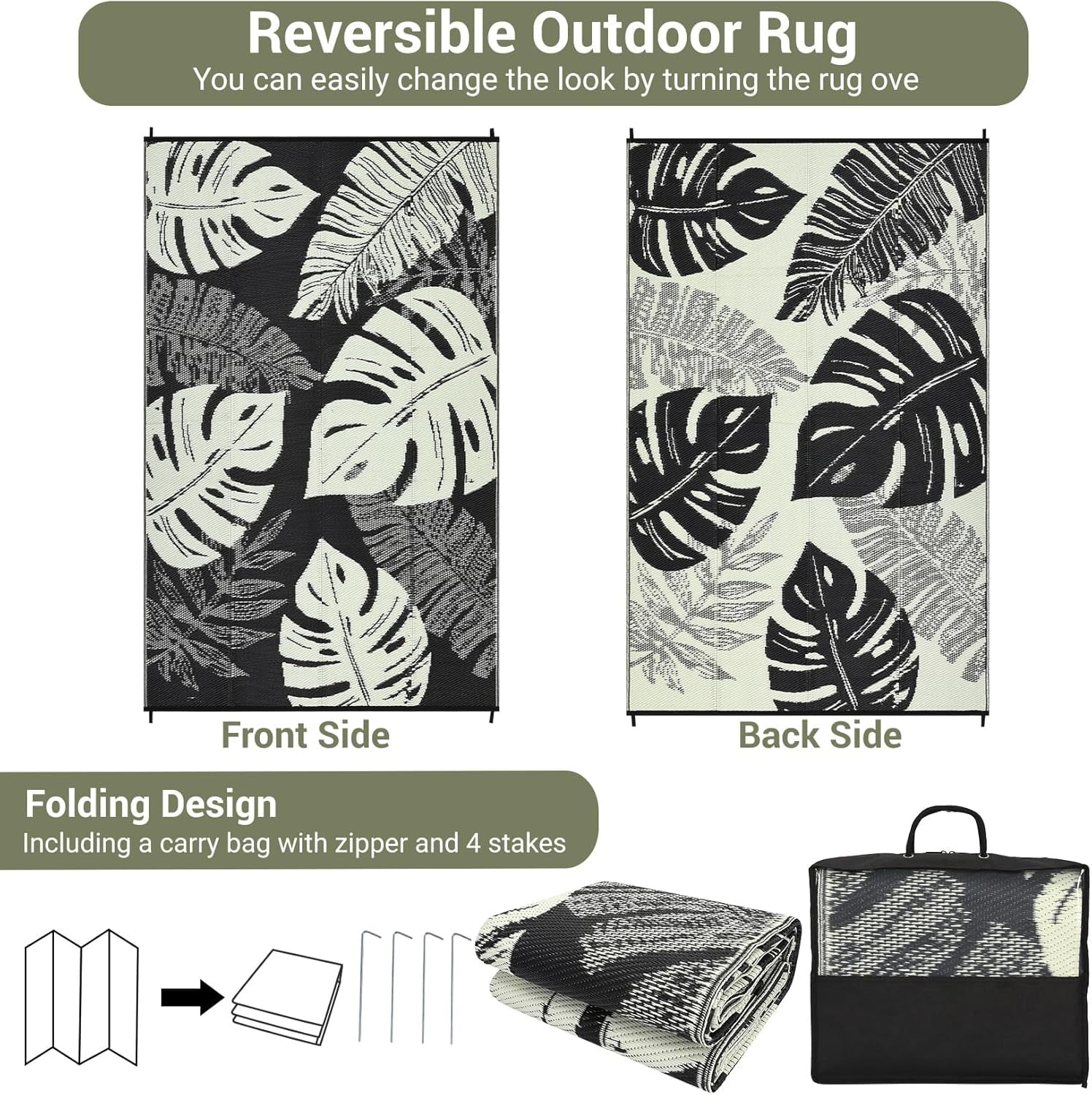 5*8ft/6*9ft/9*12ft/8*10ft/9*18ft/10*14ft/10*20ft Plastic Straw Rug Outdoor Rug Modern Leaves Area Rug Waterproof Patio Rug Outdoor Camping Rug for RV Porch Deck Camper Balcony Backyard