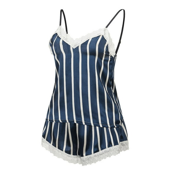 AOOCHASLIY Pajamas for Women Fashion Women's Lace Color Satin Clothes Seductive Striped Home Pajama Set