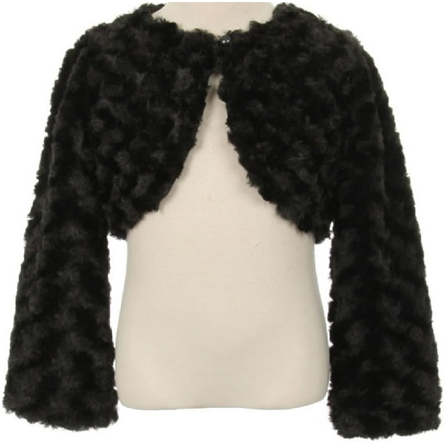 Little Girls Cute Fluffy Chenille Fur Flower Girls Bolero Jacket Coat (10GG7) Black 2