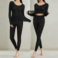 thumbnail image 4 of ibiyuan Thermal Underwear for Women Long Johns with Lined Long Sleeve Shirt Legging Lounge Set Cold Weather Top Bottom,Black, 4 of 5