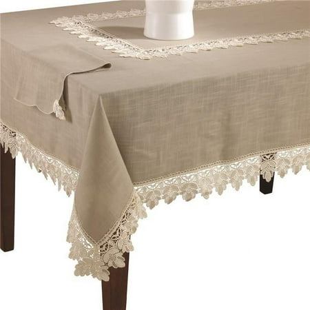UPC 789323258755 product image for SARO 9212.T65180B 65 x 180 in. Rectangle Lace Trimmed Tablecloth - Taupe & White | upcitemdb.com