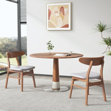 Etelifrank Mid-century Modern Dining Chair Set of 2, Faux Leather and Rubberwood Dining Chairs for Diningroom, Living Room
