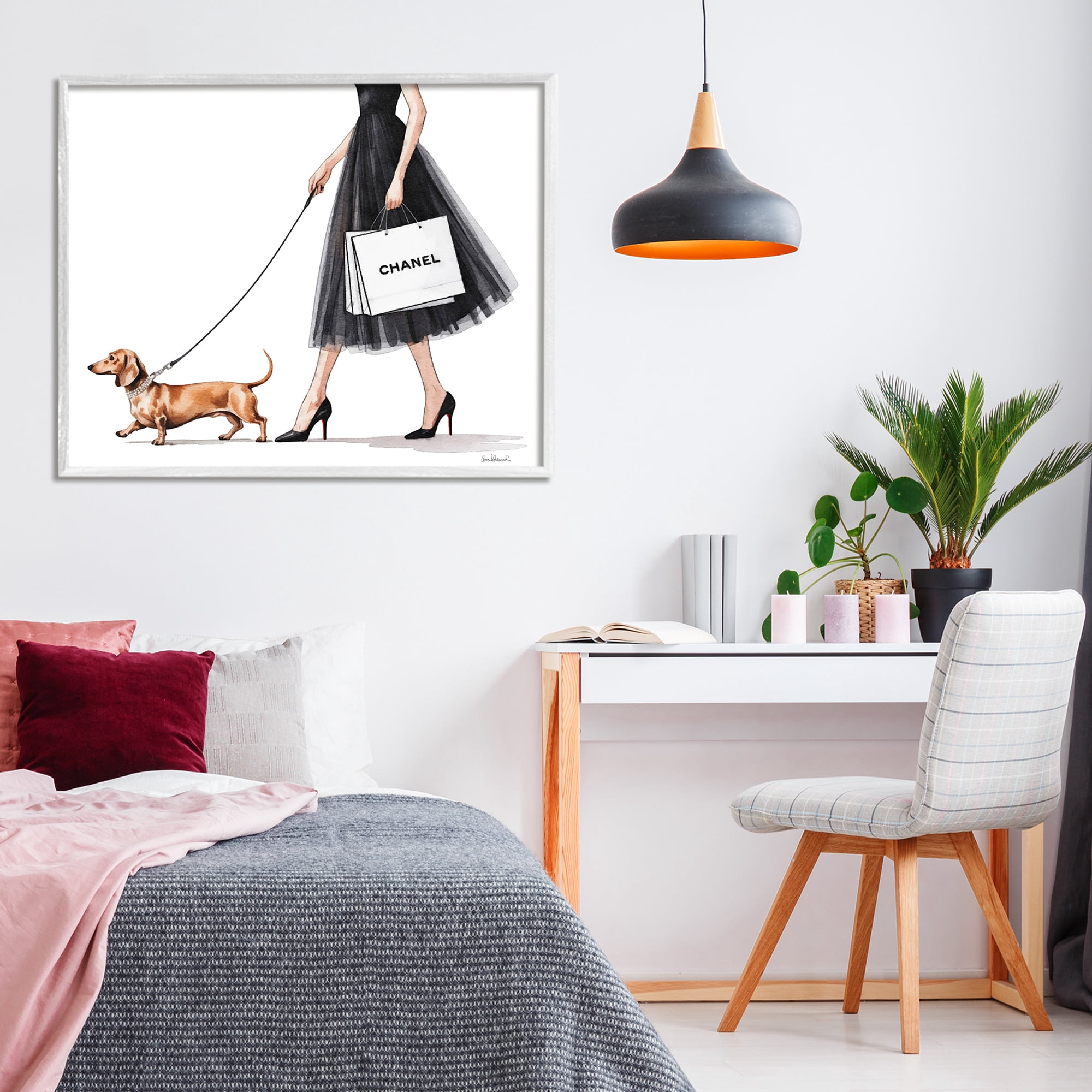 Stupell Industries Glam Dog Walking White Framed Giclee Art, design by Amanda Greenwood