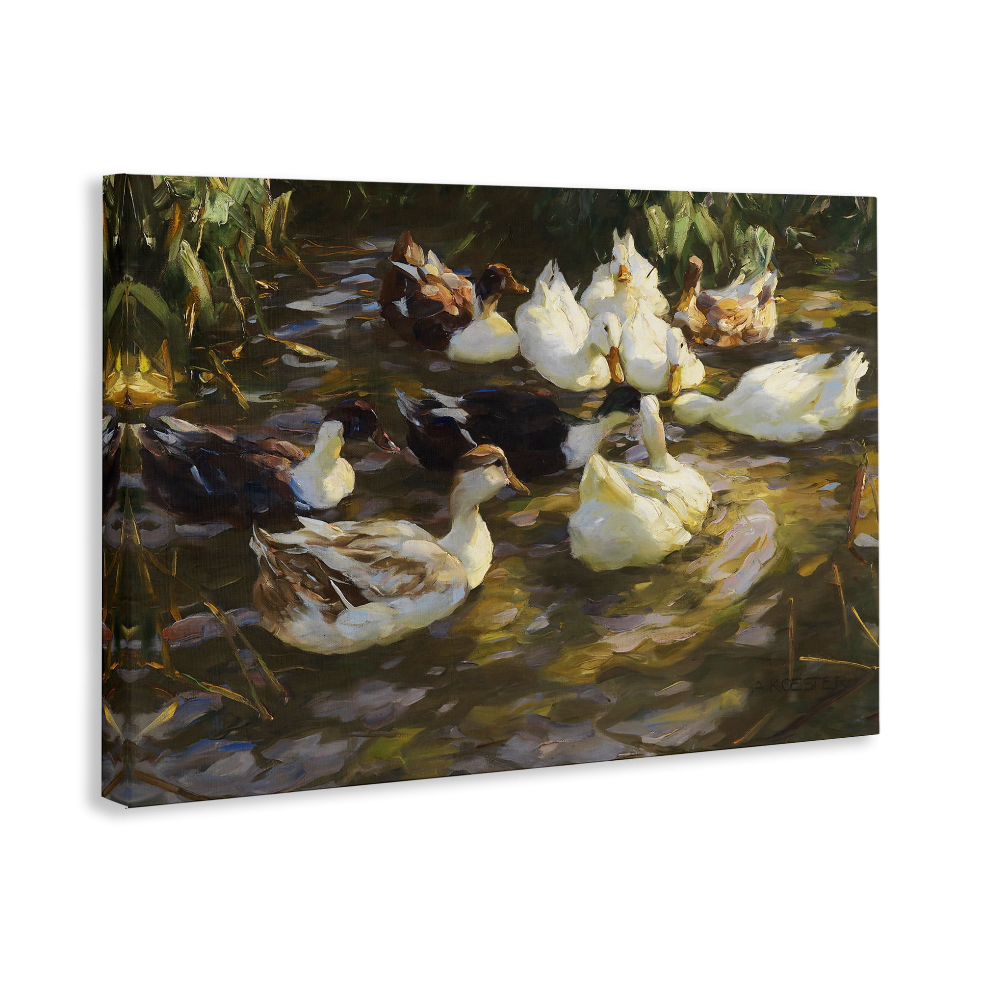 Stupell Industries Ducks in Flowing River Landscape Painting Gallery Wrapped Canvas Art Print Wall Art, 24 x 16