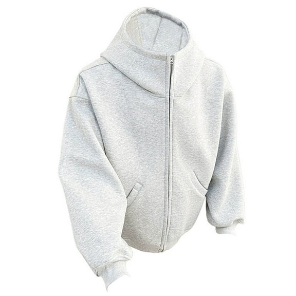 PiGOGI Men's Winter Jacket Loose Fit Casual Solid Color Block Long Sleeve Outdoor Coat for Daily Wear Gray XL