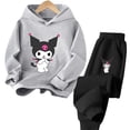 thumbnail image 4 of Conjunto de chándal informal y divertido para niños, sudadera con capucha Kuromi, pantalones largos, 2 piezas, suéter, ropa Sanrio, 4 of 5