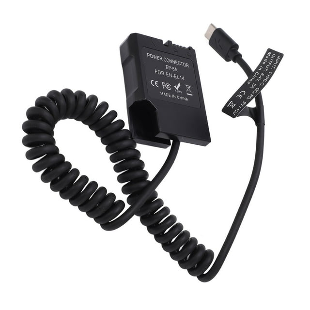 Cergrey Full Decoding Dummy Battery,Type C Power Adapter DC Coupler EN‑EL14 Full Decoding Dummy Battery For D5600 D5500,Dummy Battery Power Adapter