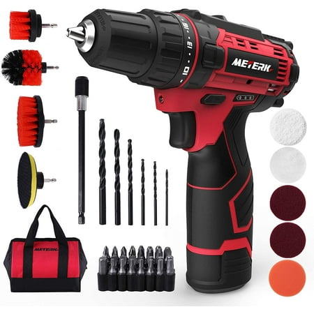 Meterk 12V Stall Torque Cordless Drill  Tool Kit with Carrying Bag & Drill Brush,LCD666-3S