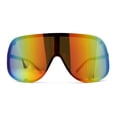 thumbnail image 3 of Extra Oversized Curved Shield Robotic 80s Sport Sunglasses Matte Brown Rainbow Mirror, 3 of 4