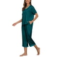 thumbnail image 4 of MINTREUS Women's Pajama Set Short Sleeved V-Neck Pajama Silk 2-Piece Set Capris Women's Satin Pajama Set Casual Clothing, 4 of 7
