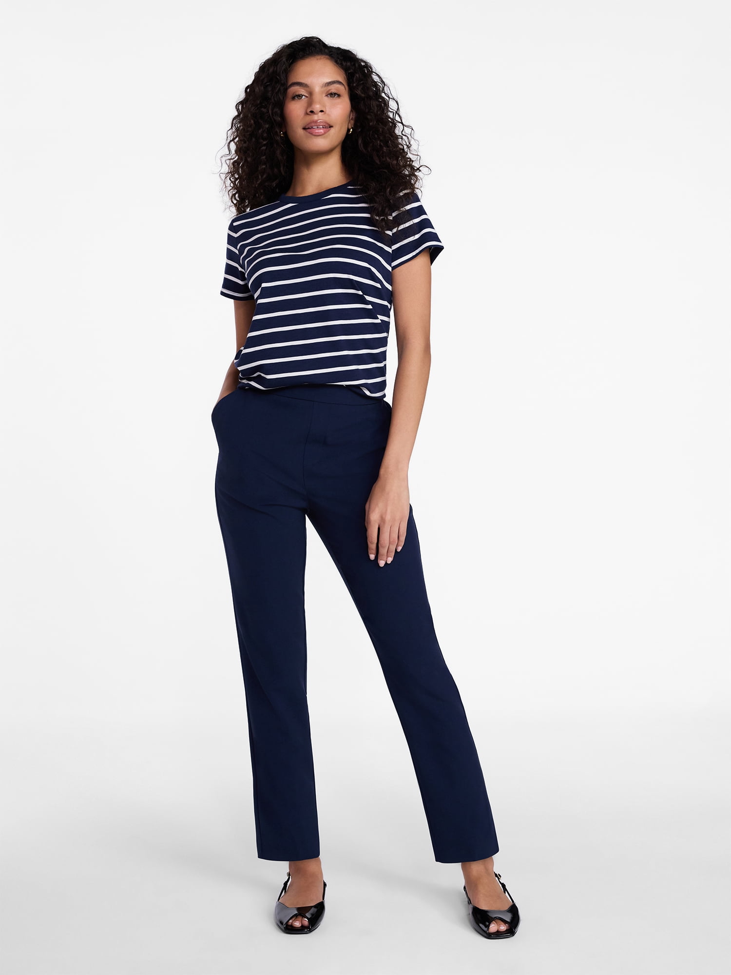 Time and Tru Women's Slub Crewneck Tee with Short Sleeves, Sizes XS-XXXL