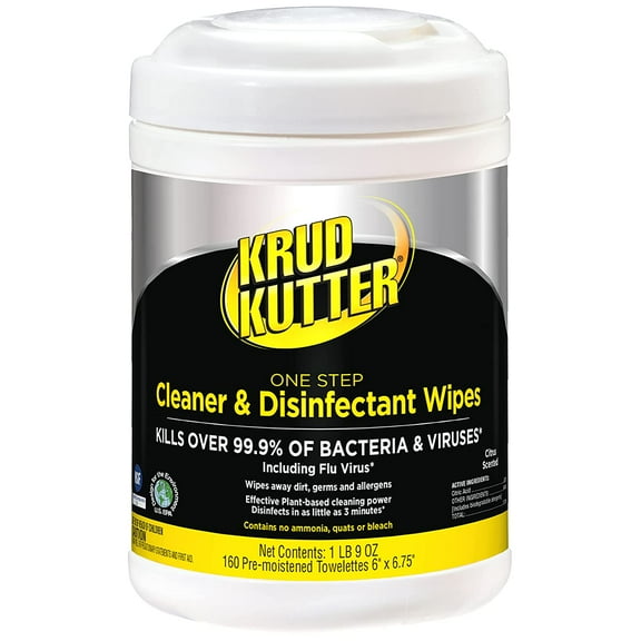 Krud Kutter Pro 367508 One Step Cleaner & Disinfectant Wipes, 160 Wipes, Citrus Scent