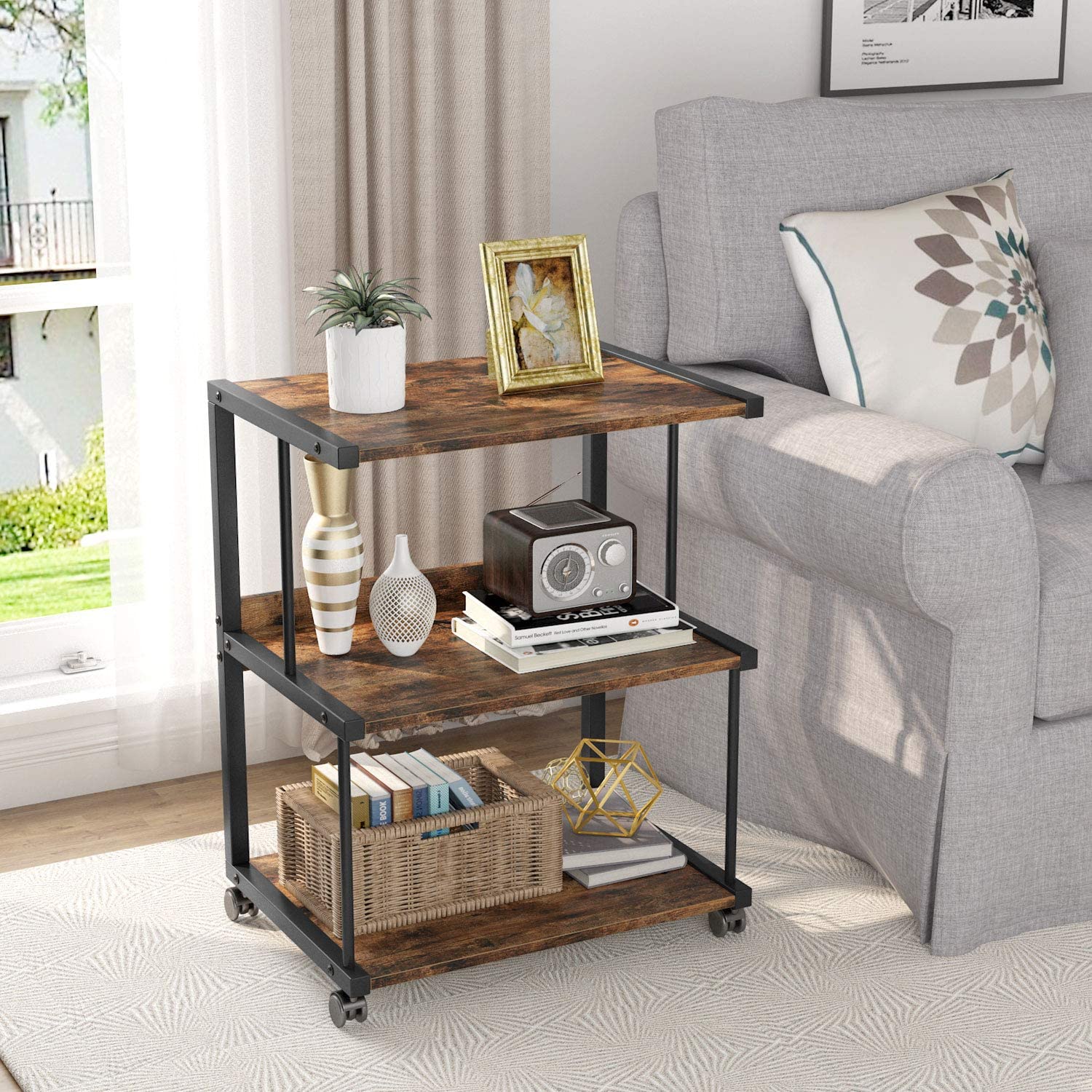 Tribesigns Printer Stand, 3-Tier Rolling Printer Cart on Wheels Machine