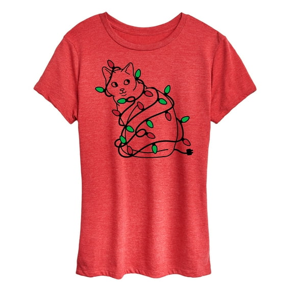 Instant Message - Christmas Lights Cat - Women's Short Sleeve Graphic T-Shirt