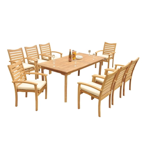 Grade-A Teak Dining Set: 8 Seater 9 Pc: 94" Rectangle Table And 8 Aspen Stacking Arm Chairs Outdoor Patio WholesaleTeak #51AP2009