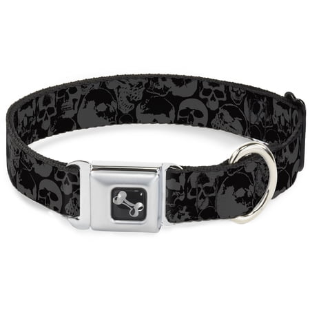 Buckle-Down Pet Collar Dog Collar Metal Seatbelt Buckle Skull Pile Black Gray 16 to 23 Inches 1.5 Inch Wide