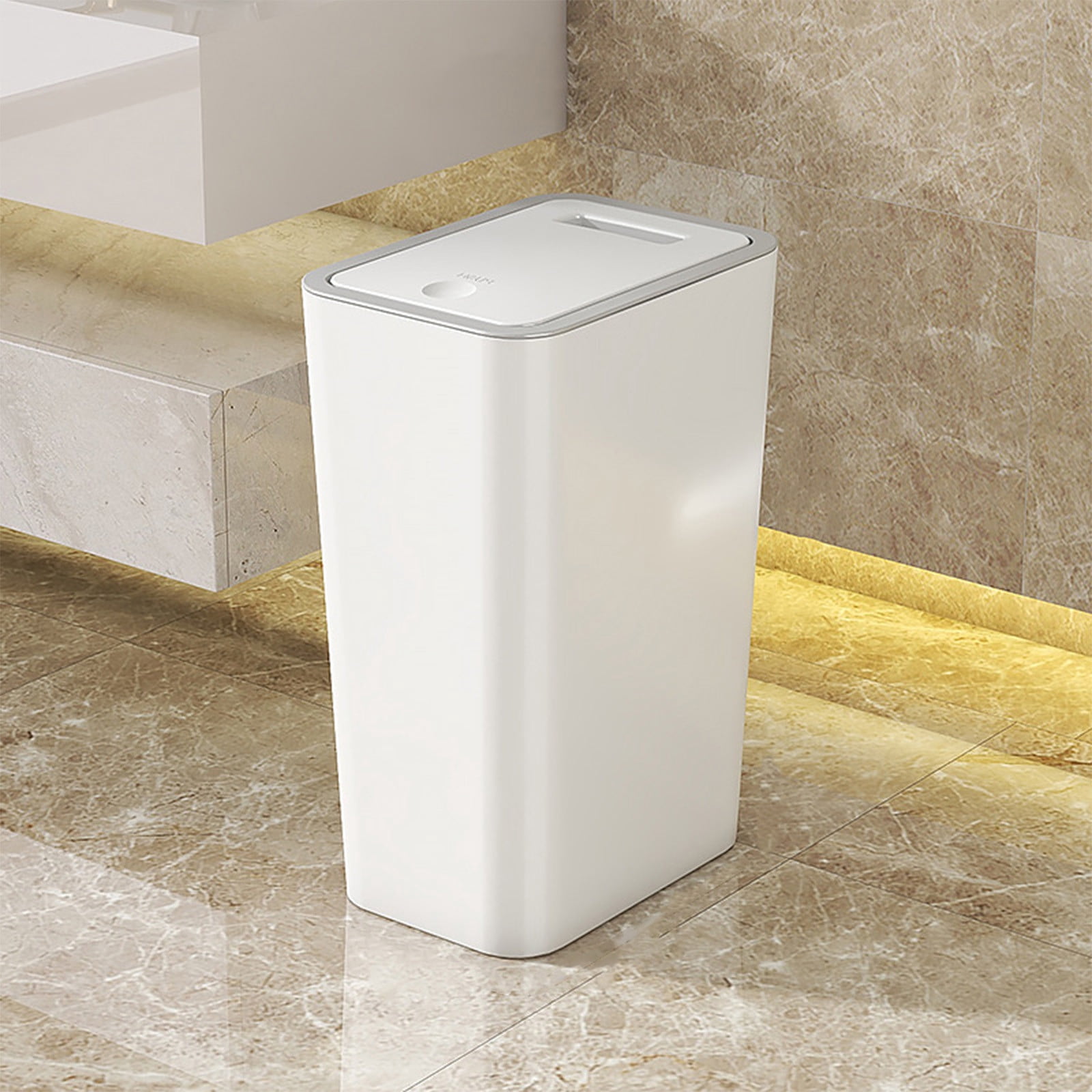 Kitchen Trash Can, Step-On Garbage Can with Lid, Tall Kitchen & Bathroom Trash Can, Small Office Waste Bin, White - Xuniizn