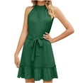 thumbnail image 2 of Aoujea Casual Dresses for Women Fashion Women Solid Colored Belted Comfortable Round Neck Dress Summer Sundress Holiday, Gift on Clearance, 2 of 5