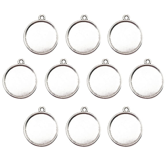 10Pcs Colgante de almohadilla plana Accesorio de joyería de bricolaje Colgante de fondo plano vintage Accesorio Colgante de placa (Plata 20 mm)