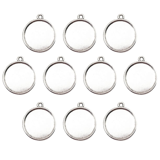 10Pcs Colgante de almohadilla plana Accesorio de joyería de bricolaje Colgante de fondo plano vintage Accesorio Colgante de placa (Plata 20 mm)
