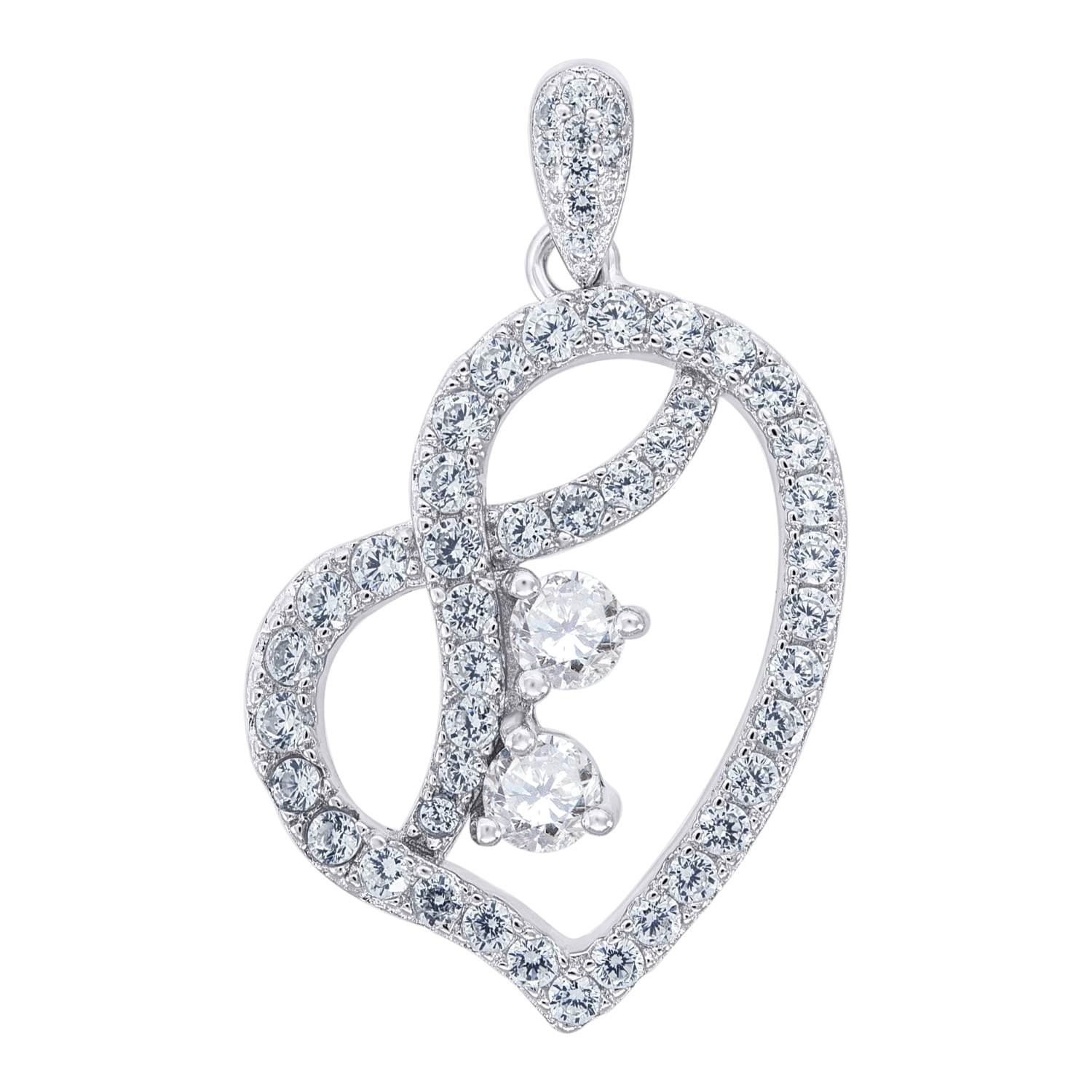 Saris and Things 925 Sterling Silver Womens Cubic Zirconia CZ 2 Two Blue Stone Heart Charm Pendant