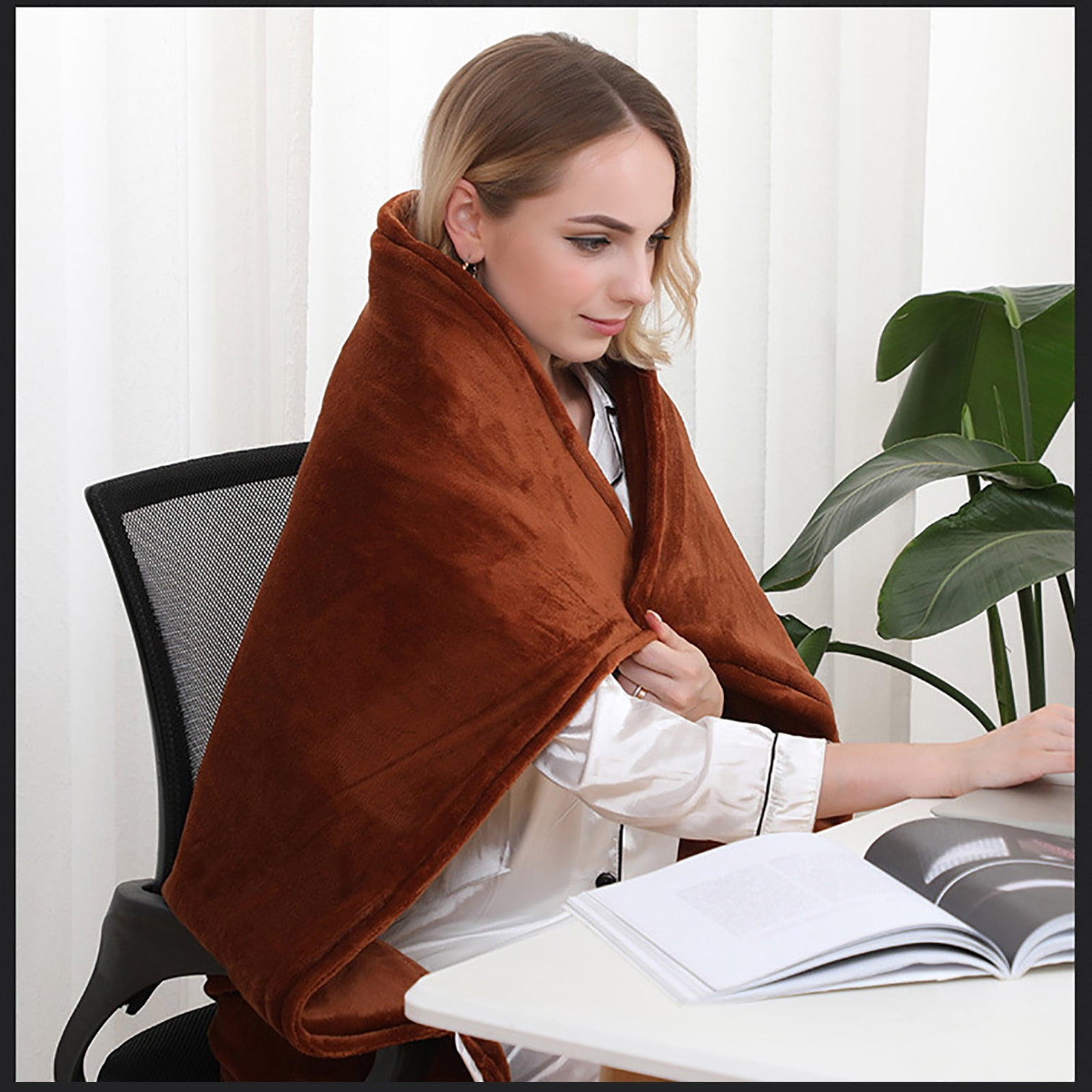 YUEHAO 45x75cm Heated Blanket Multi Function Fast Heat Electric Blanket Heated Throw Over Warm Blanket Brown