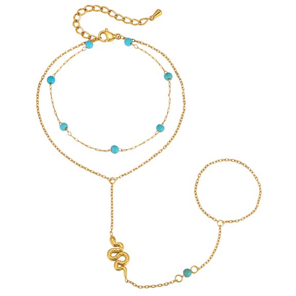 VNOX Stainless Steel Gold Tone Turquoise Snake Hand Chain Bracelet for Anniversary Gift