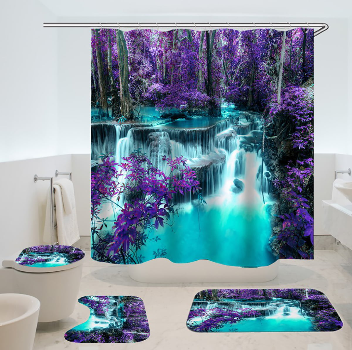 Nautical Anchor Door Bath Mat Toilet Cover Rugs Shower Curtain Bathroom Decor 