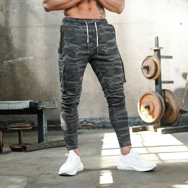 DPTALR Hommes Sports Jogging Multi-poches Camouflage Bodybuilding Long Pantalon  Pantalon 