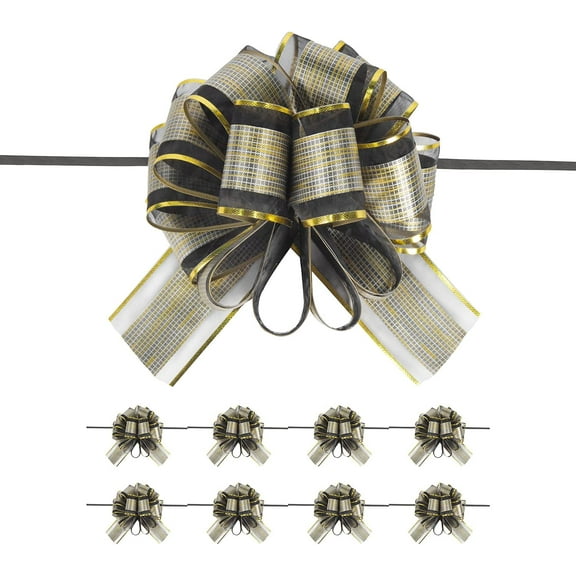 10 PCS Large Pull Bow Gift Wrapping Bows, Pull Bow with Ribbon for Wedding Gift Baskets, Party Gift Wrap Bows, Presents Decorating Bows Black
