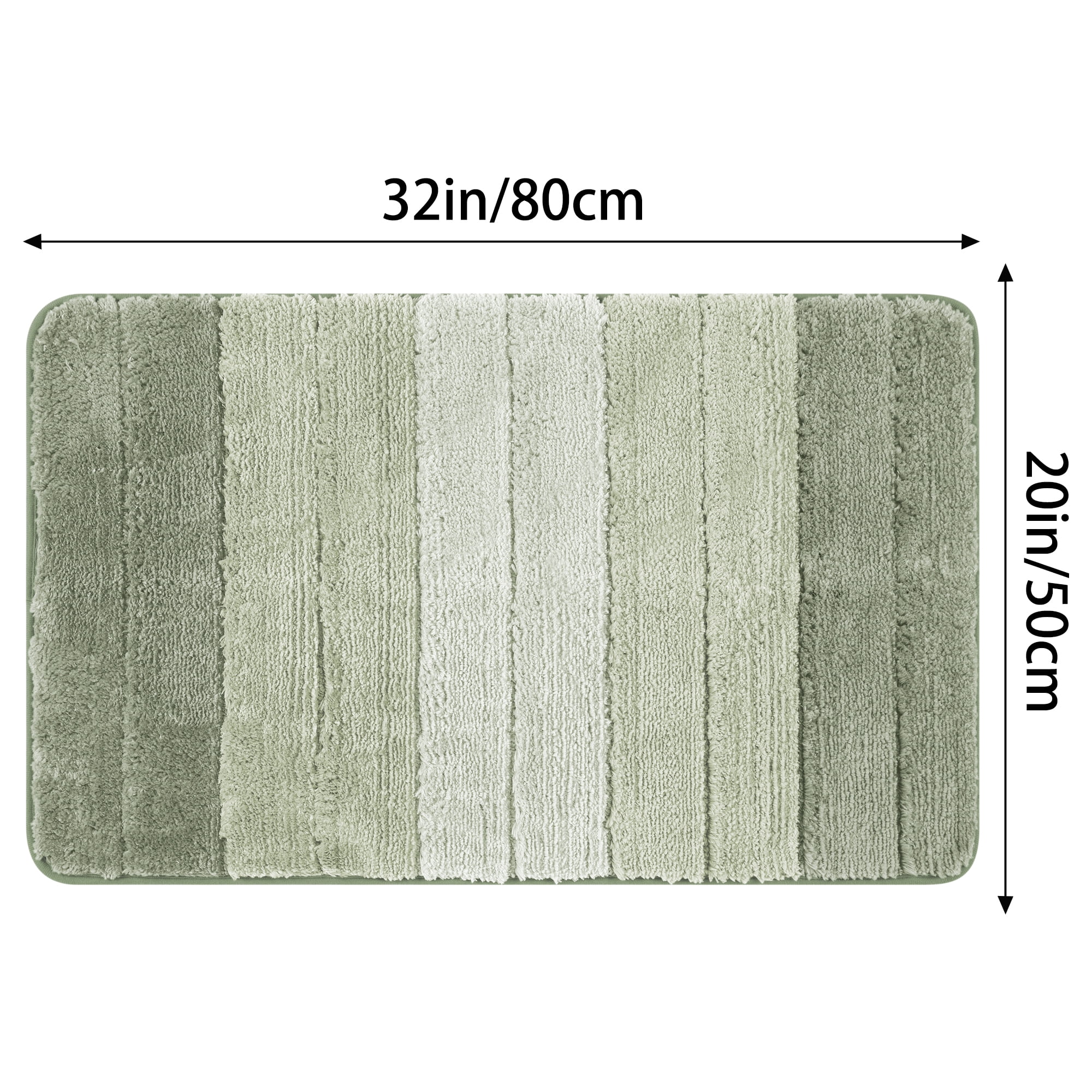 Unique Bargains Plush Gradient Striped Bath Rugs Microfiber Shaggy Mat with TPR Backing Green 20" x 32"