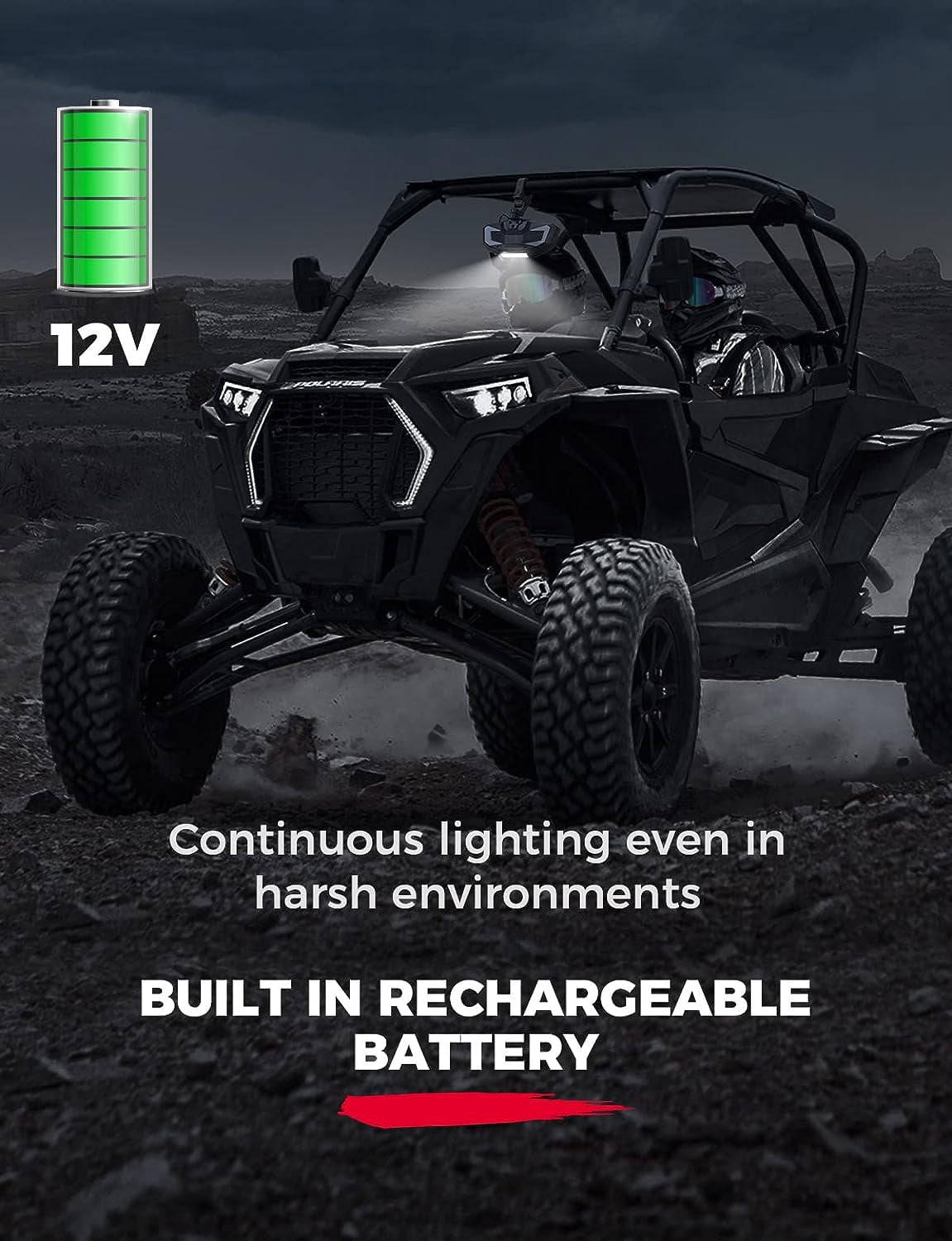 KEMIMOTO UTV Rear View Center Mirror w/ Light Heavy-Duty Compatible with 1.5" -2" Roll Bar Polaris RZR Kawasaki Mule Pioneer Talon Can Am X3